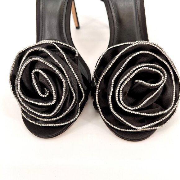 Arezzo Ivy High Stiletto Sandal Size 10B Black Satin Flower Rhinestone Accent - Picture 9 of 15